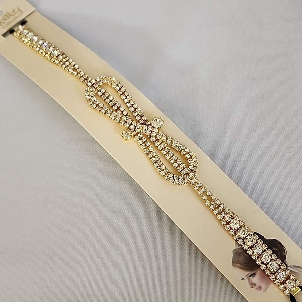Gold Infinity Design Rhinestone Elastic Glam Headband NIP